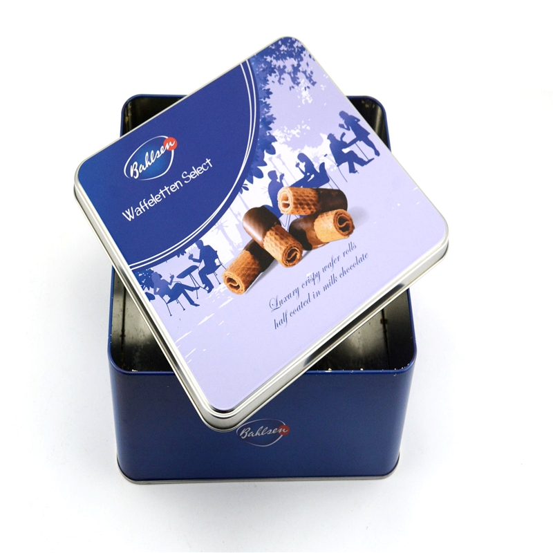 scatola di latta biscotto alimentare, scatola rettangolare di latta di cioccolato