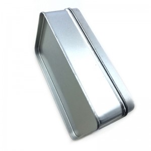 Scatola di latta cosmetica rettangolare con vernice argento personalizzata con logo in rilievo