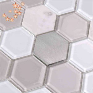 ultimo progetto cucina e bagno di decorazione d'interni waterjet esagono metal vetro mescolato pavimento di marmo tessera al mosaico