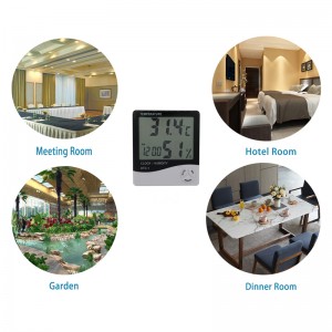 Indicatore dell'umidità del misuratore dell'umidità per la temperatura dell'auto per uso domestico e orologio incorporato con display LCD di grandi dimensioni