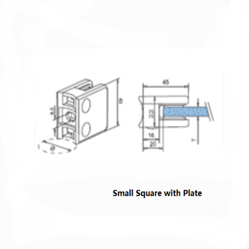 Tipo quadrato in acciaio inox con morsetto per vetro
