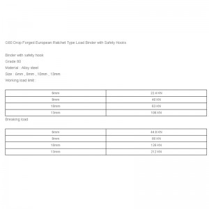 G80 Drop Forged European Tipo a cricchetto Load Binder con ganci di sicurezza