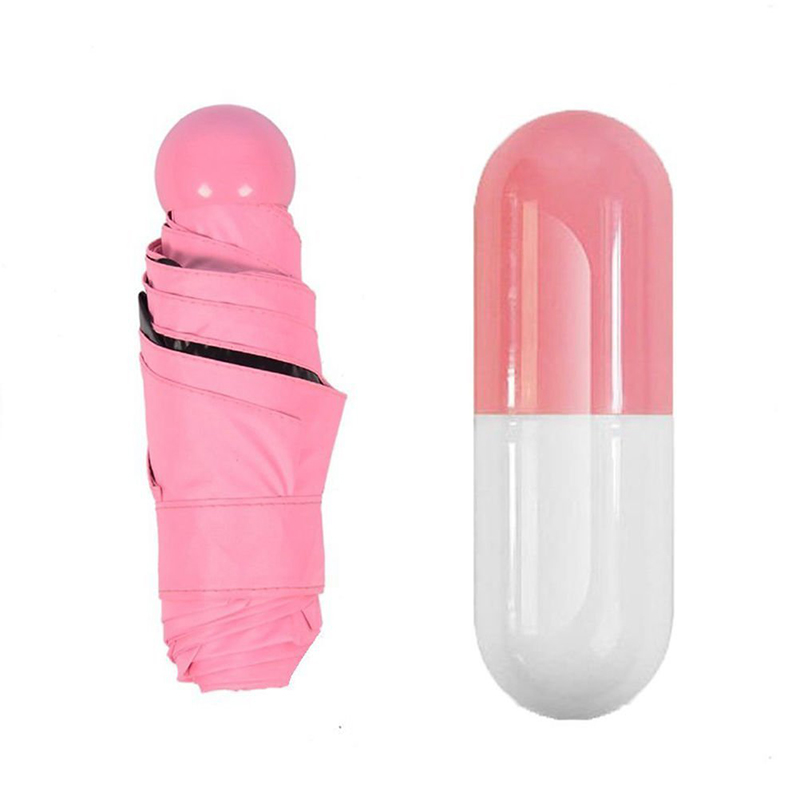 Ombrello 2019 6 Pannelli Mini 5 volte Ombrello nero anti-uv Ombrello a capsula rosa