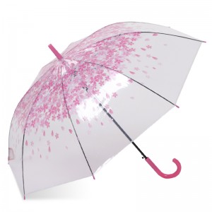 pink sakura 23 '' 8k auto aperto in plastica J maniglia trasparente poe ombrello dritto