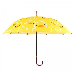 Ombrello diritto del modello del fumetto dell'anatra gialla aperta automatica del tessuto di pongee da 23 pollici