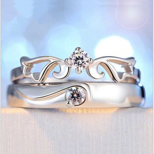 Anello in argento 925 con diamante creativo Anello da coppia aperto a bocca di anello, gioielli in argento Stella brillante