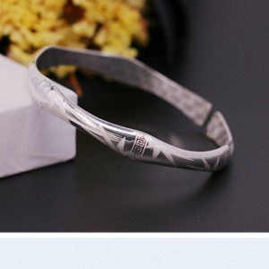 S999 classic simple foot silver bamboo knot print Bracciale squisito modello scolpito aperto Bracciale