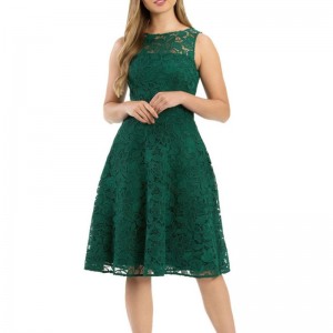 Abito senza maniche in pizzo midi verde Lady fashion
