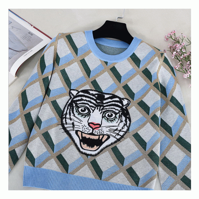 Nuovo arrivo Tiger Head Jacquard Top Ladies Winter Fall Pullover maglione