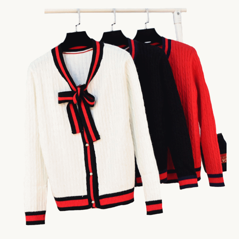 Bordi a righe cardigan all'ingrosso con maglia a maniche lunghe per donna