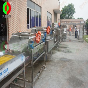 Grande linea di produzione di frutta e verdura e taglio di frutta