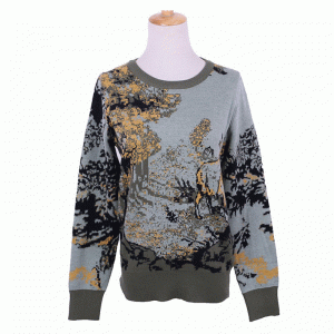 Signore del maglione del pullover di jacquard verde dell'esercito della lana 100% Custom OEM ODM