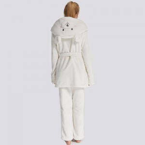 Set di pigiama da orso con cappuccio con ricamo animali in flanella da donna