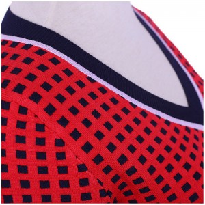 2018 Office Ladies Girls Assorted Color Grid Jacquard Twinset Dress