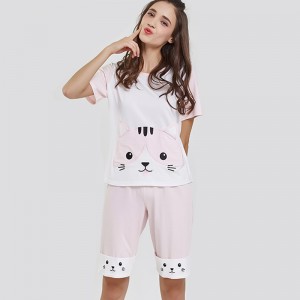 Set di pigiami ricamati in tessuto con motivo jersey in tessuto da donna