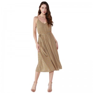 Vestito da donna vintage a righe in chiffon estivo casual a righe casuales