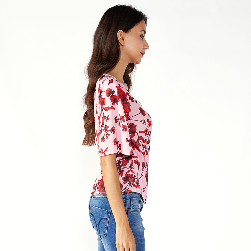 Top di abbigliamento femminile in chiffon con camicetta fantasia a fiori