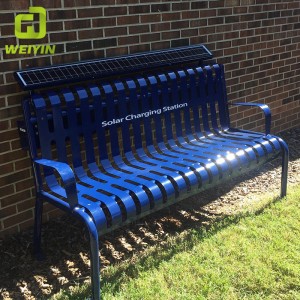 Panchina metallica per caricabatterie per telefoni cellulari a energia solare per parchi all'aperto