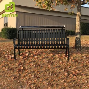 Panchina metallica per caricabatterie per telefoni cellulari a energia solare per parchi all'aperto