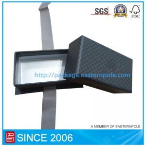 Scatola di imballaggio nera di lusso con base e nastro