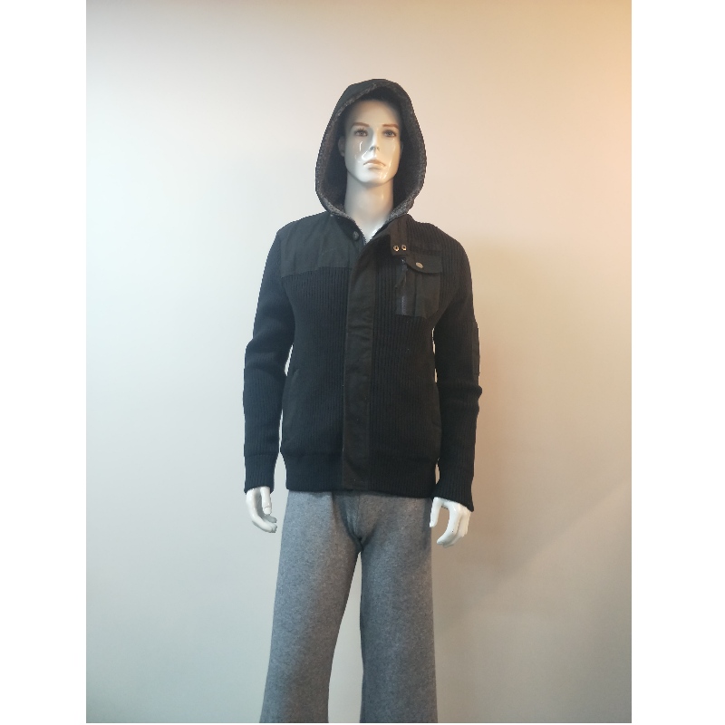 CAPPOTTO MAGLIONE NERO CON CAPPUCCIO RLMS0074F