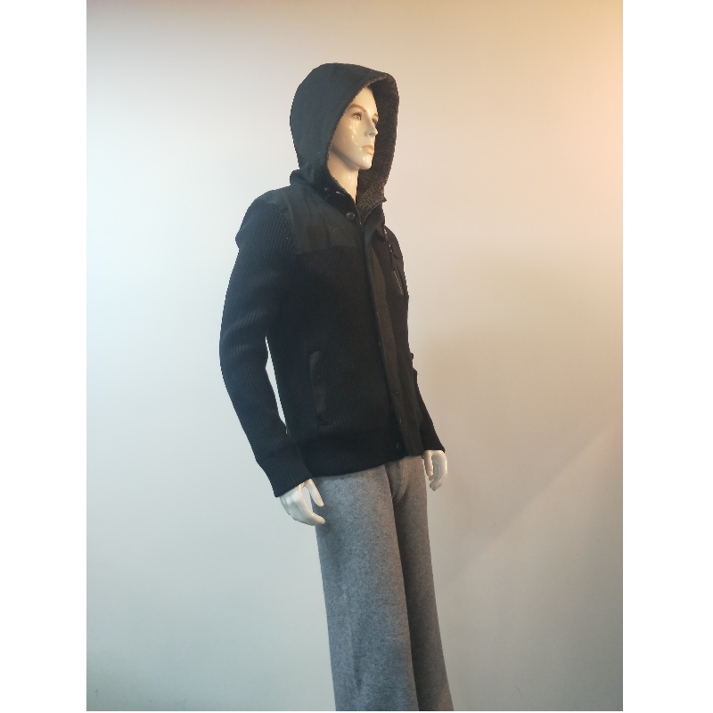 CAPPOTTO MAGLIONE NERO CON CAPPUCCIO RLMS0074F