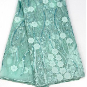 Pizzo fiore 3D con paillettes Tessuto di pizzo francese africano di alta qualità per la festa nuziale Tessuto di pizzo netto da ricamo