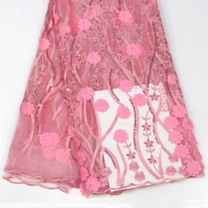 Pizzo fiore 3D con paillettes Tessuto di pizzo francese africano di alta qualità per la festa nuziale Tessuto di pizzo netto da ricamo