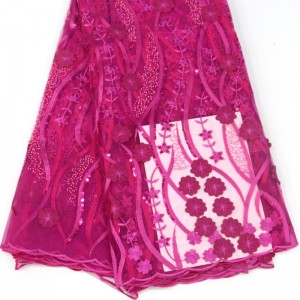 Pizzo fiore 3D con paillettes Tessuto di pizzo francese africano di alta qualità per la festa nuziale Tessuto di pizzo netto da ricamo