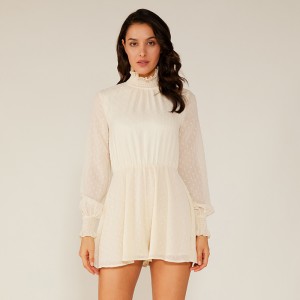 Abito corto in pizzo bianco allacciato al collo in chiffon di moda donna estate