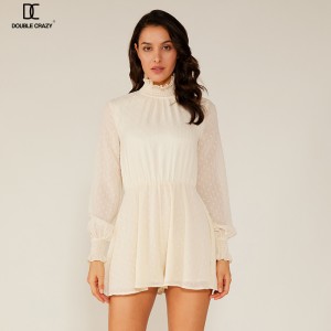 Abito corto in pizzo bianco allacciato al collo in chiffon di moda donna estate