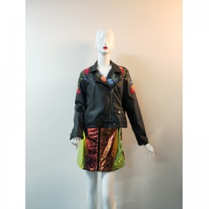 GIACCA BIKER PU RICAMATA NERA RLWPJ0023N