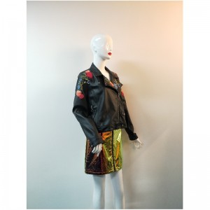 GIACCA BIKER PU RICAMATA NERA RLWPJ0023N