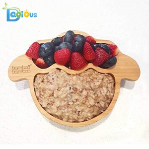 Più nuovo design Utensili per bambini Piastra di alimentazione per bambini e set di cucchiai Piastra in bambù a ventosa per soggiorno diviso