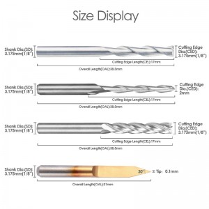Set di kit combinati per frese Set di frese a controllo numerico per frese CNC (4 tipi, ogni 10 pezzi) Compresi fresa a punta per naso piatto / sfera, punte per incisione a forma di V a 30 ° e fresa a 4 scanalature