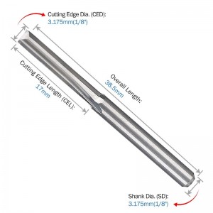 Diametro del codolo da 1/8 \". Frese a doppio taglio per frese diritte Fresa per estremità dritta Fresa a 2 taglienti Taglio CNC Taglio in acciaio al tungsteno Scanalatura diritta Punta per flauto Lunghezza 17 mm, OAL 38,5 mm, confezion...