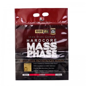 Produttore 1 kg Integratore di proteine ​​a fondo piatto Custodia per borsa con finestra trasparente Fondo quadrato Custodia per scatola con cerniera Superiore