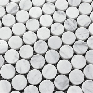 Mosaico bianco carrara bianco levigato 3\/4 penny tondi