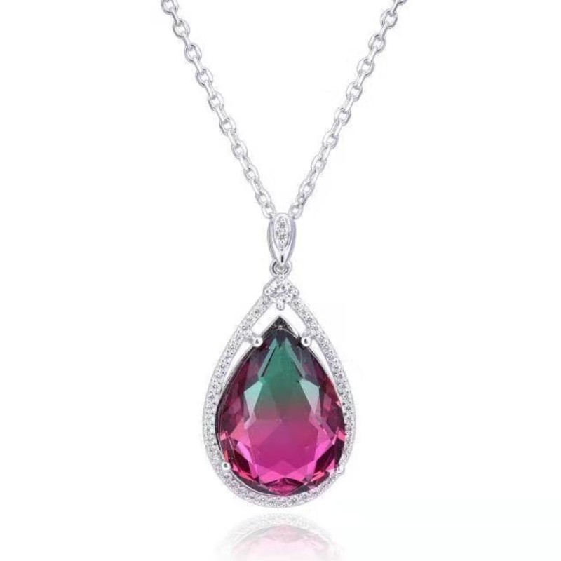 Collana da donna con pendente in pietra preziosa tormalina sintetica in argento sterling 925