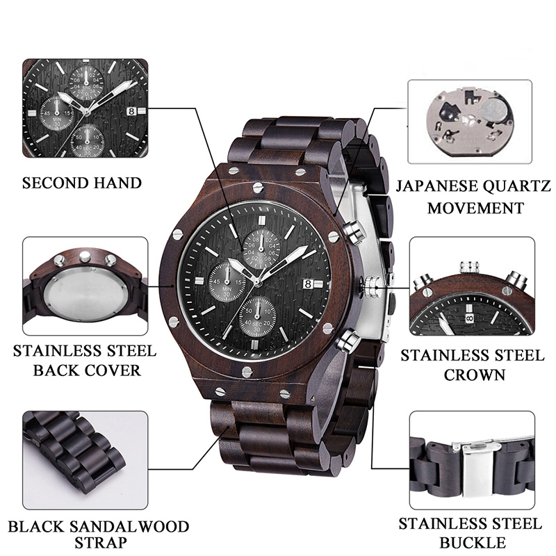 Hight-end Boutique Leisure Unisex Fai da te naturale Uomo Donna Orologio in legno di sandalo nero