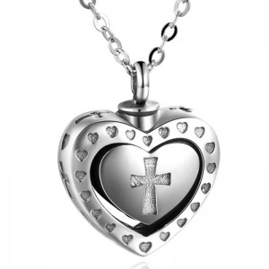 Collane con cremazione ciondolo con ciondolo a croce con cuore in argento sterling 925 per ceneri