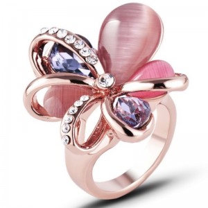 Anelli di fidanzamento per donna in morbida zirconia cubica fiore rosa oro zirconi