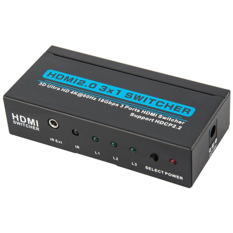 Supporto per switcher HDMI 3x1 V2.0 3D Ultra HD 4Kx2K @ 60Hz HDCP2.2