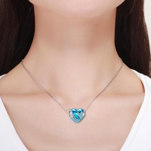 Ciondolo a forma di sirena con pendente a forma di cuore in argento sterling con zaffiro in argento 925 da donna
