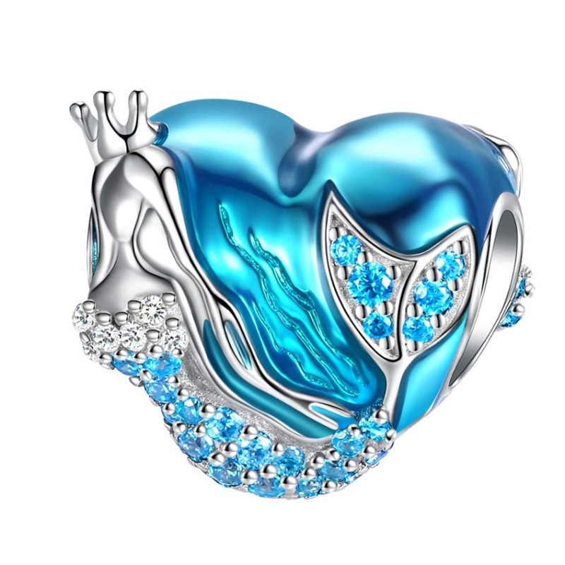 Ciondolo a forma di sirena con pendente a forma di cuore in argento sterling con zaffiro in argento 925 da donna