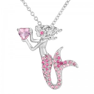 Ciondolo a cuore con sirena collana di pietre preziose rosa da donna in oro 14k argento 925 oro rosa 18 carati