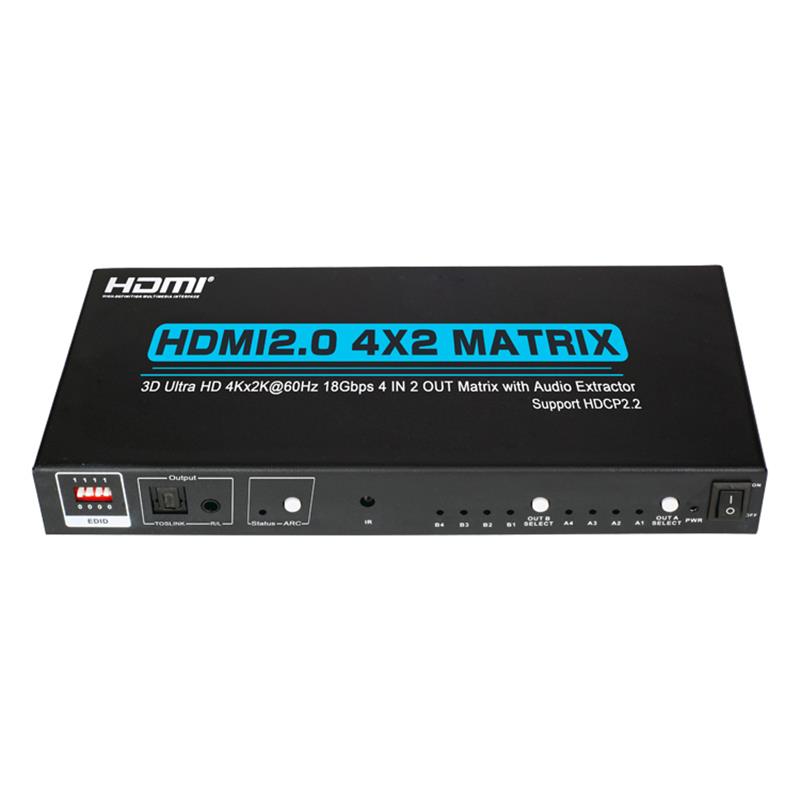 Supporto matrice HDMI 4x2 V2.0 Ultra HD 4Kx2K @ 60Hz HDCP2.2 18 Gbps con estrattore audio