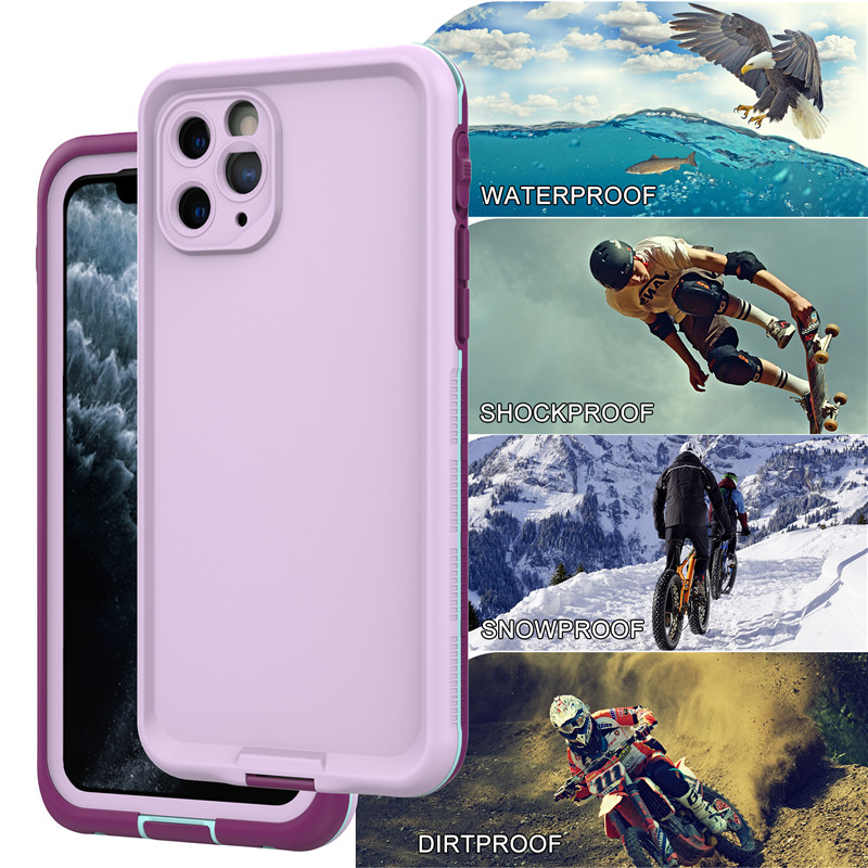 Custodia impermeabile per telefono a prova di spiaggia per iPhone 11 pro custodia impermeabile per iPhone Pro (viola) con cover posteriore in tinta unita