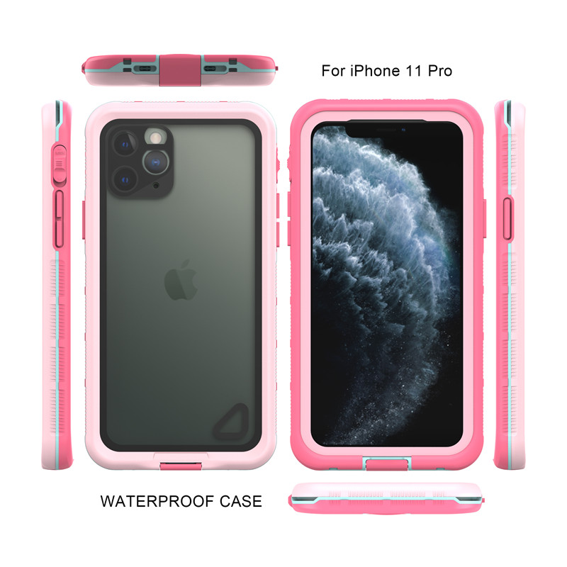 Custodia per telefono a prova di vita per iPhone 11 pro migliore custodia impermeabile per iPhone 11 Pro (rosa) con cover posteriore trasparente
