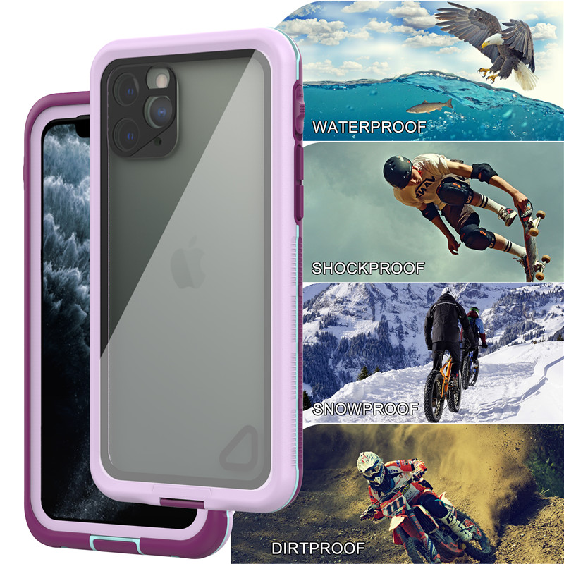 Migliore custodia a prova d'acqua del telefono cellulare impermeabile al telefono impermeabile per iphone 11 pro(viola) con copertura posteriore trasparente